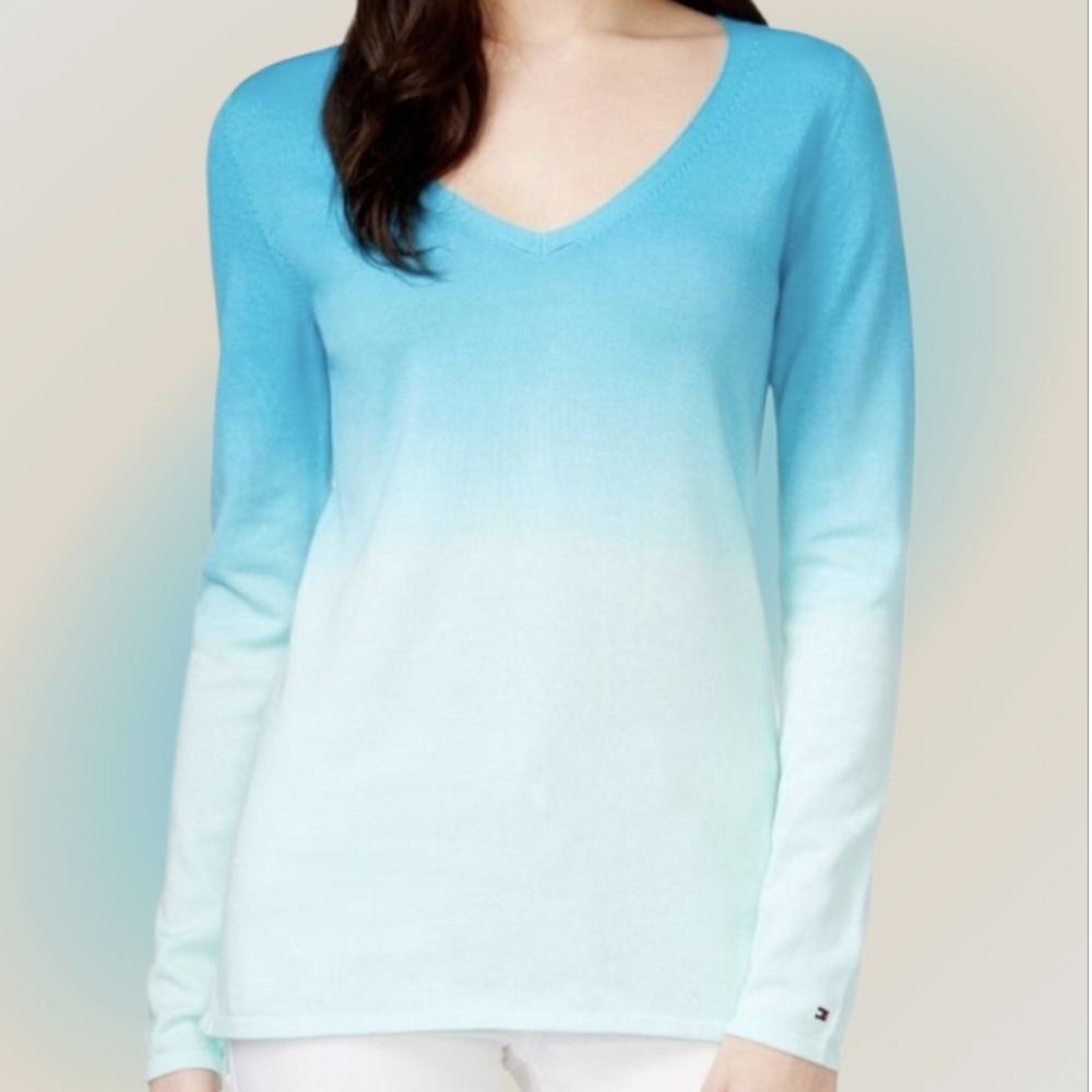 Tommy Hilfiger Ocean Blue Ombré V-Neck Long Sleeve Sweater